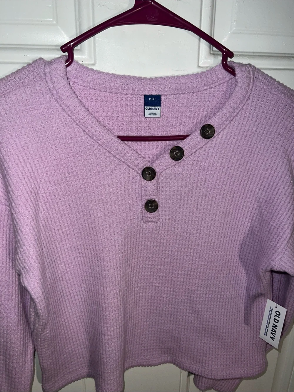 Old Navy Lavender Waffle-Knit Henley Pullover Sweater